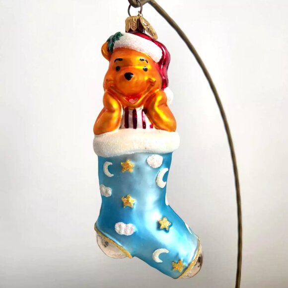 Rare Christopher Radko Disney WINNIE THE POOH Light Blue Stocking Glass Ornament - Picture 4 of 10